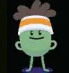 A green character with an orange and white hat on.